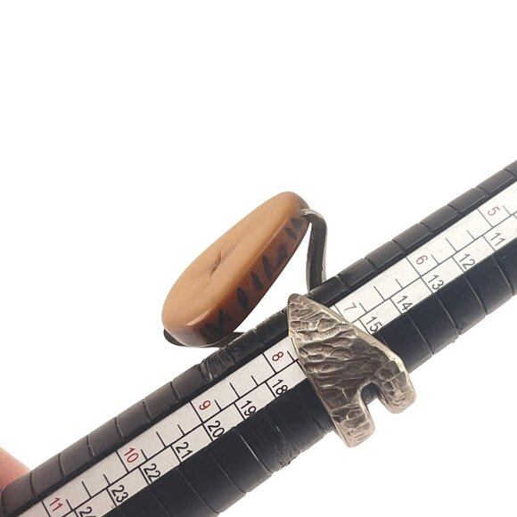 Handcrafted Silver Tone and Horn Adjustable Ring Unique - Picture 8 of 9